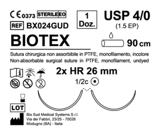 Sutura Biotex HR 26 USP 4-0  - EP 1.5 90 cm Undyed Double Armed  N.12 Bs. per Box
