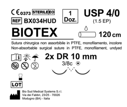 Sutura Biotex DR 10 USP 4-0  - EP 1.5 120 cm Undyed Double Armed  N.12 Bs. per Box
