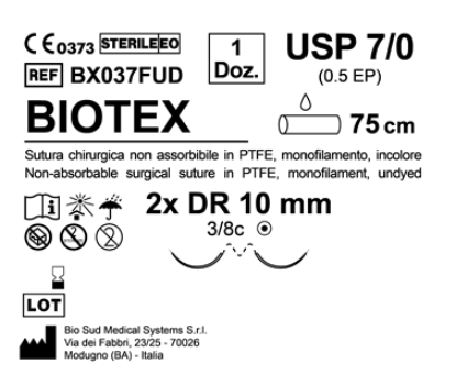 Sutura Biotex DR 10 USP 7-0 - EP 0.5 75 cm Undyed Double Armed  N.12 Bs. per Box