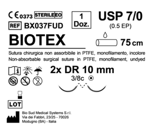 Sutura Biotex DR 10 USP 7-0 - EP 0.5 75 cm Undyed Double Armed  N.12 Bs. per Box