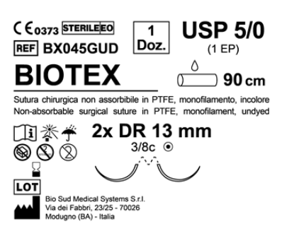 Sutura Biotex DR 13 USP 5-0 - EP 1 90 cm Undyed Double Armed  N.12 Bs. per Box