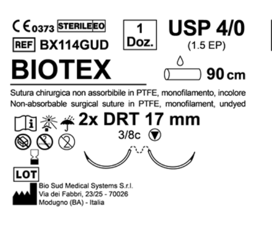 Sutura Biotex DRT 17 USP 4-0  - EP 1.5 90 cm Undyed Double Armed  N.12 Bs. per Box