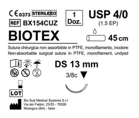 Sutura Biotex DS 13 USP 4-0  - EP 1.5 45 cm Undyed Box 12 pcs