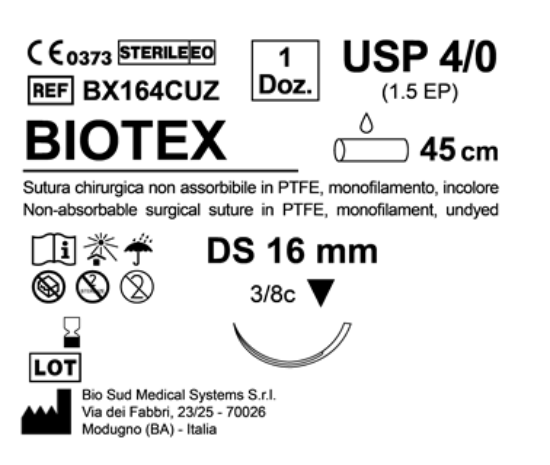 Sutura Biotex DS 16 USP 4-0  - EP 1.5 45 cm Undyed Box 12 pcs