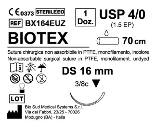 Sutura Biotex DS 16 USP 4-0  - EP 1.5 70 cm Undyed Box 12 pcs