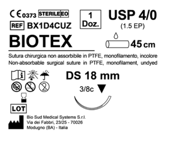 Sutura Biotex DS 18 USP 4-0  - EP 1.5 45 cm Undyed Box 12 pcs