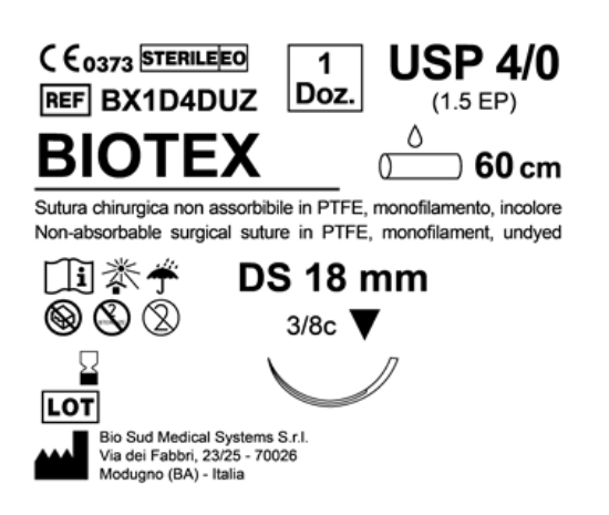 Sutura Biotex DS 18 USP 4-0  - EP 1.5 60 cm Undyed Box 12 pcs