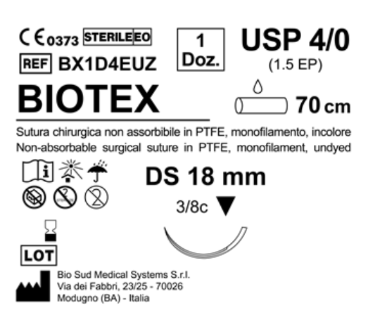 Sutura Biotex DS 18 USP 4-0  - EP 1.5 70 cm Undyed Box 12 pcs