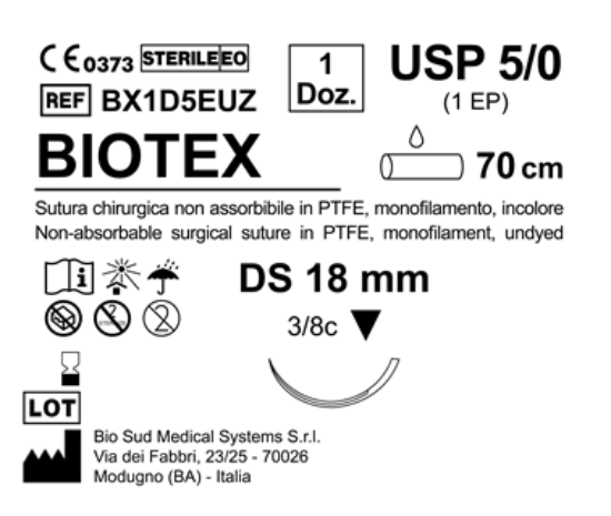 Sutura Biotex DS 18 USP 5-0 - EP 1 70 cm Undyed Box 12 pcs