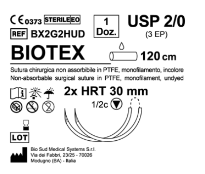 Sutura Biotex HRT 30 USP 2-0 - EP 3 120 cm Undyed Double Armed  N.12 Bs. per Box
