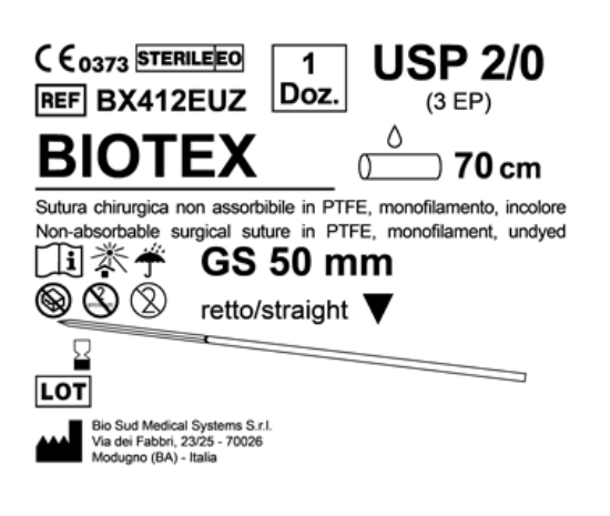 Sutura Biotex GS 50 USP 2-0 - EP 3 70 cm Undyed Box 12 pcs