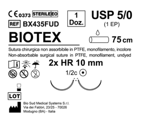 Sutura Biotex HR 10 USP 5-0 - EP 1 75 cm Undyed Double Armed  N.12 Bs. per Box