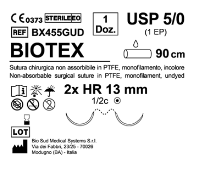 Sutura Biotex HR 13 USP 5-0 - EP 1 90 cm Undyed Double Armed  N.12 Bs. per Box