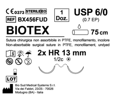 Sutura Biotex HR 13 USP 6-0 - EP 0.7 75 cm Undyed Double Armed  N.12 Bs. per Box