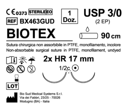Sutura Biotex HR 17 USP 3-0 - EP 2 90 cm Undyed Double Armed  N.12 Bs. per Box