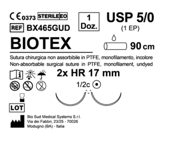 Sutura Biotex HR 17 USP 5-0 - EP 1 90 cm Undyed Double Armed  N.12 Bs. per Box