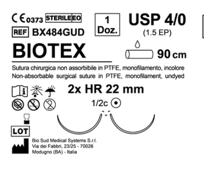 Sutura Biotex HR 22 USP 4-0  - EP 1.5 90 cm Undyed Double Armed  N.12 Bs. per Box