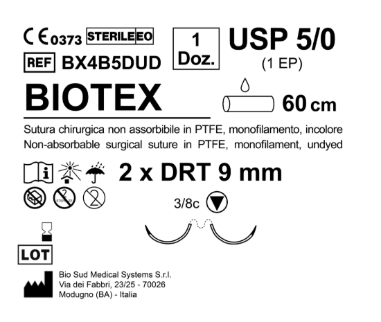 Sutura Biotex DRT 9 USP 5-0 - EP 1 60 cm Undyed Double Armed; N.12 Bs. per Box