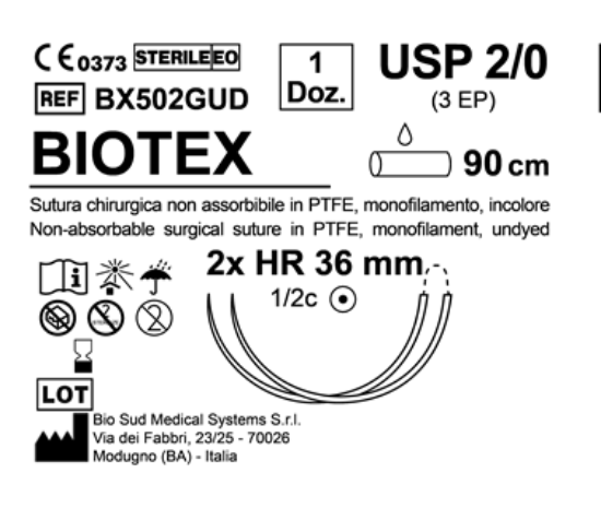 Sutura Biotex HR 36 USP 2-0 - EP 3 90 cm Undyed Double Armed  N.12 Bs. per Box