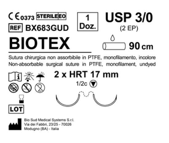Sutura Biotex HRT 17 USP 3-0 - EP 2 90 cm Undyed Double Armed  N.12 Bs. per Box
