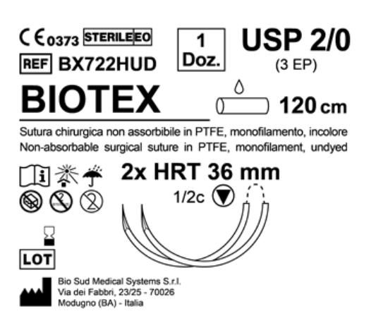 Sutura Biotex HRT 36 USP 2-0 - EP 3 120 cm Undyed Double Armed  N.12 Bs. per Box