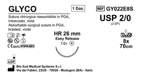 Sutura Glyco HR 26 USP 2-0 - EP 3 70 cm 8 Violet Threads Easy Release; Box 12 pcs