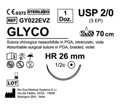 Sutura Glyco HR 26 USP 2-0 - EP 3 70 cm Violet Box 12 pcs