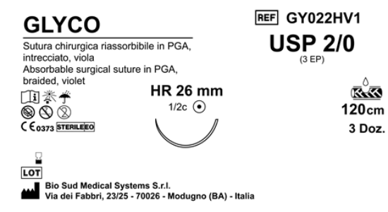 Sutura Glyco HR26 USP 2-0 - EP 3 120 cm Violet Box 36 pcs