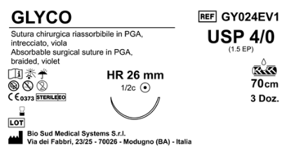 Sutura Glyco HR26 USP 4-0  - EP 1.5 70 cm Violet Box 36 pcs