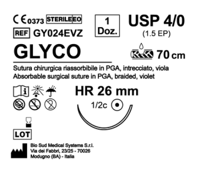 Sutura Glyco HR 26 USP 4-0  - EP 1.5 70 cm Violet Box 12 pcs