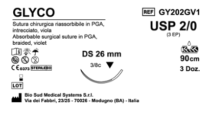Sutura Glyco DS 26 USP 2-0 - EP 3 90 cm Violet Box 36 pcs