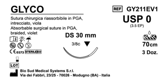 Sutura Glyco DS30 USP 0 - EP 3.5 70 cm Violet Box 36 pcs
