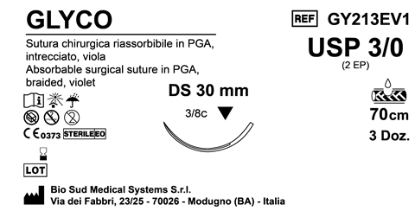 Sutura Glyco DS30 USP 3-0 - EP 2 70 cm Violet Box 36 pcs