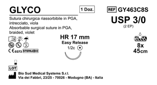 Sutura Glyco HR 17 USP 3-0 - EP 2 45 cm 8 threads Violet Easy Release Box 12pcs
