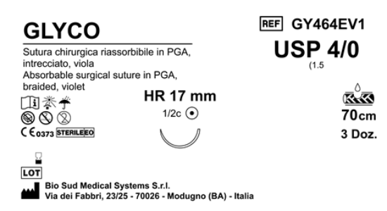 Sutura Glyco HR17 USP 4-0  - EP 1.5 70 cm Violet Box 36 pcs