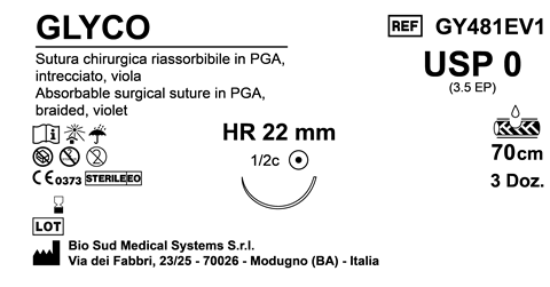 Sutura Glyco HR22 USP 0 - EP 3.5 70 cm Violet Box 36 pcs