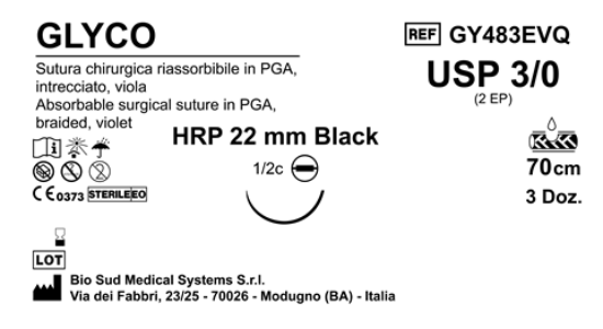Sutura Glyco HRP22 USP 3-0 - EP 2 70 cm Violet Needle Plus Black  Box 36 pcs