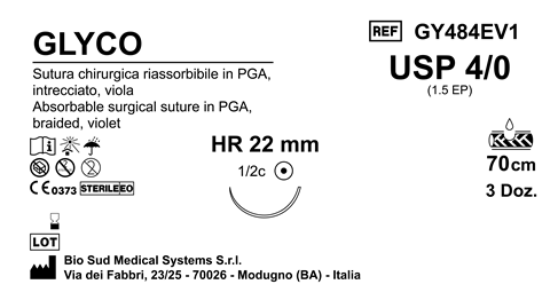 Sutura Glyco HR22 USP 4-0  - EP 1.5 70 cm Violet Box 36 pcs