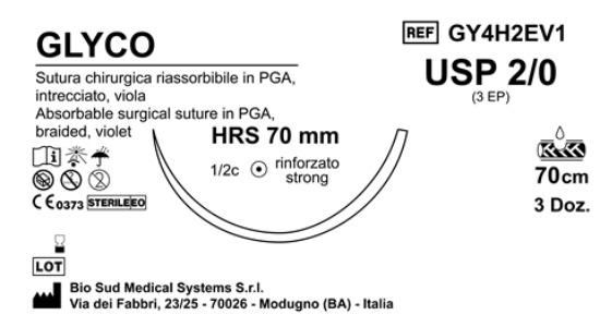 Sutura Glyco HRS 70 USP 2-0 - EP 3 70 cm Violet Box 36 pcs