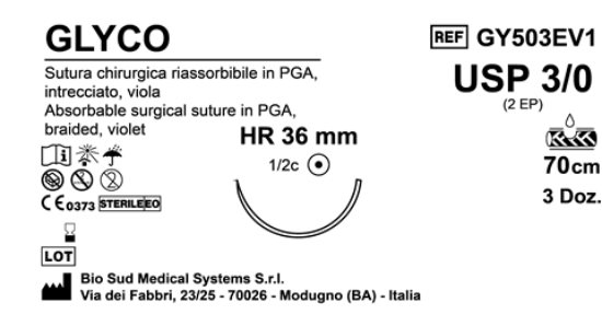 Sutura Glyco HR36 USP 3-0 - EP 2 70 cm Violet Box 36 pcs
