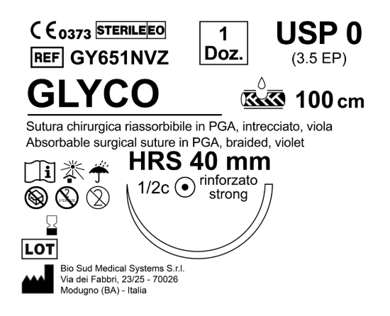 Sutura Glyco HRS 40 USP 0 - EP 3.5 100 cm Violet Box 12 pcs