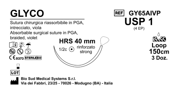 Sutura Glyco HRS40 USP 1 - EP 4 150 cm Violet Loop  Box 36 pcs
