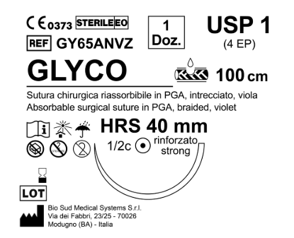 Sutura Glyco HRS 40 USP 1 - EP 4 100 cm Violet Box 12 pcs
