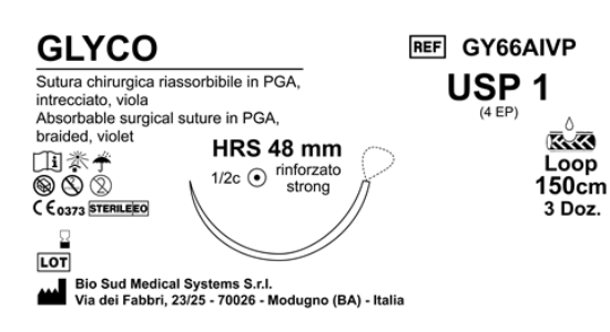 Sutura Glyco HRS48 USP 1 - EP 4 150 cm Violet Loop Box 36 pcs