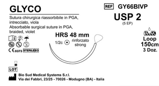 Sutura Glyco HRS 48 USP 2 - EP 5 150 cm Violet Loop  Box 36 pcs