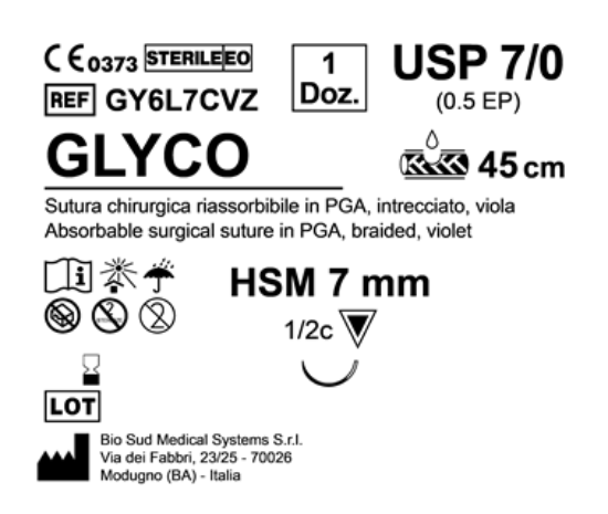 Sutura Glyco HSM 7 USP 7-0 - EP 0.5 45 cm Violet Box 12 pcs