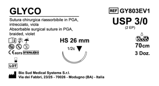 Sutura Glyco HS26 USP 3-0 - EP 2 70 cm Violet Box 36 pcs