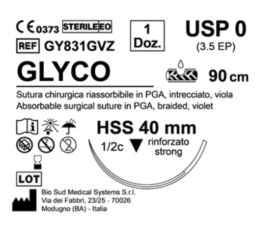 Sutura Glyco HSS 40 USP 0 - EP 3.5 90 cm Violet Box 12 pcs