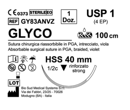 Sutura Glyco HSS 40 USP 1 - EP 4 100 cm Violet Box 12 pcs