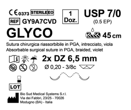 Sutura Glyco DZ 6.5 USP 7-0 - EP 0.5 45 cm Violet Double Armed  N.12 Bs. per Box